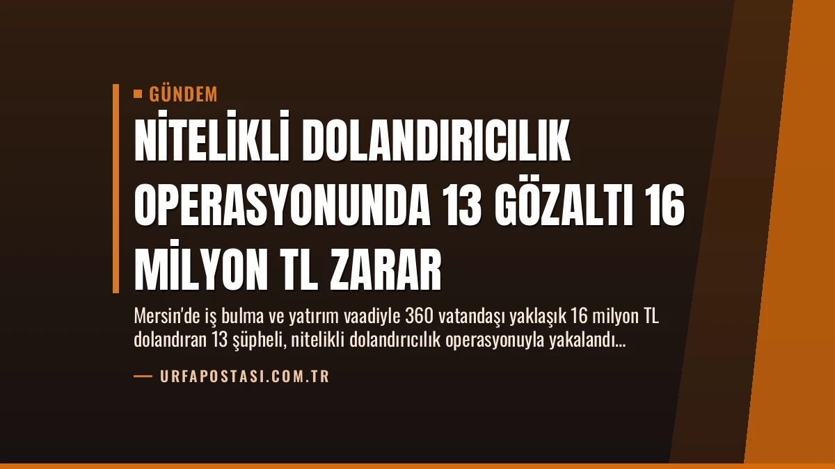 Nitelikli Dolandırıcılık Operasyonunda 13 Gözaltı 16 Milyon TL Zarar